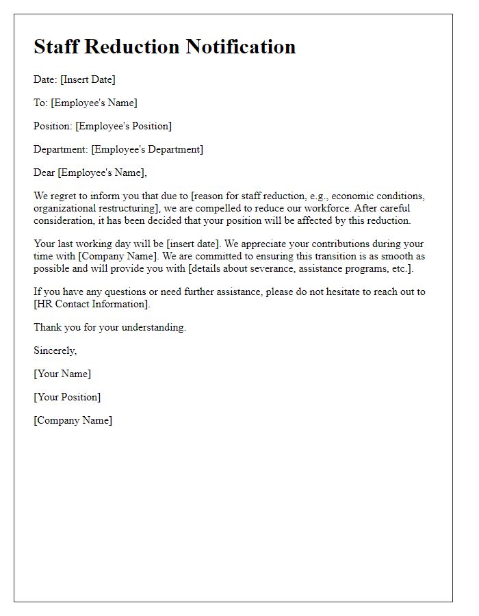 Letter template of reduction in staff notification