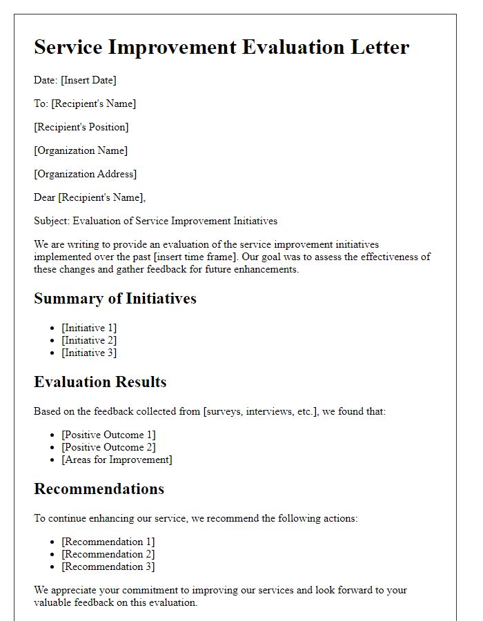 Letter template of evaluation for service improvement