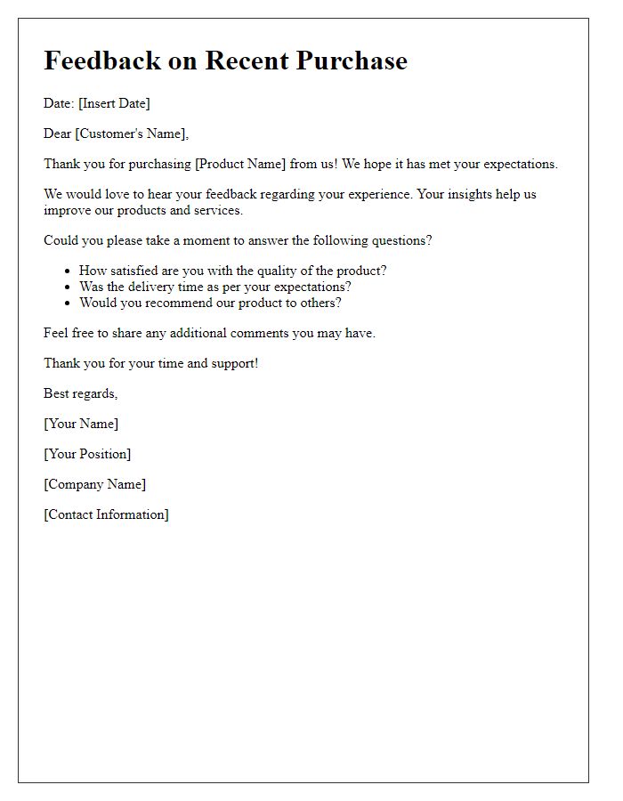 Letter template of feedback for recent purchase