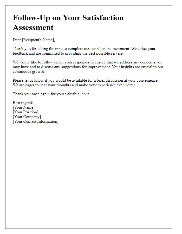 Letter template of satisfaction assessment follow-up