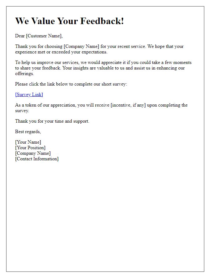 Letter template of service feedback solicitation