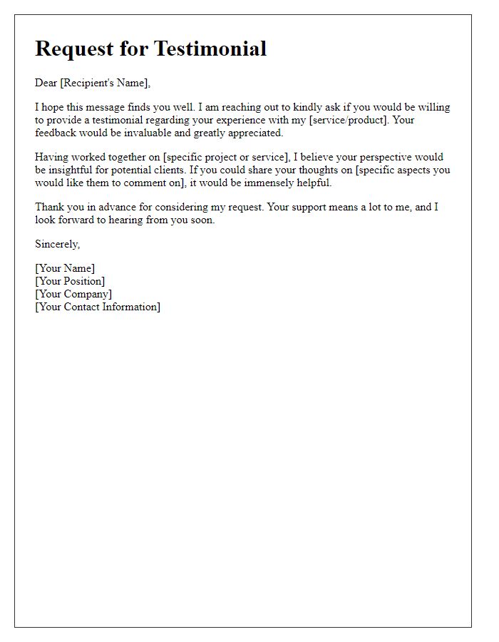 Letter template of testimonial request