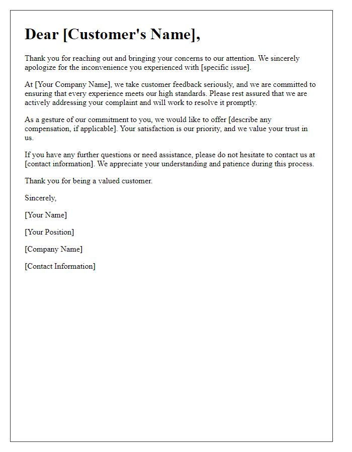 Letter template of reassurance following customer complaint.