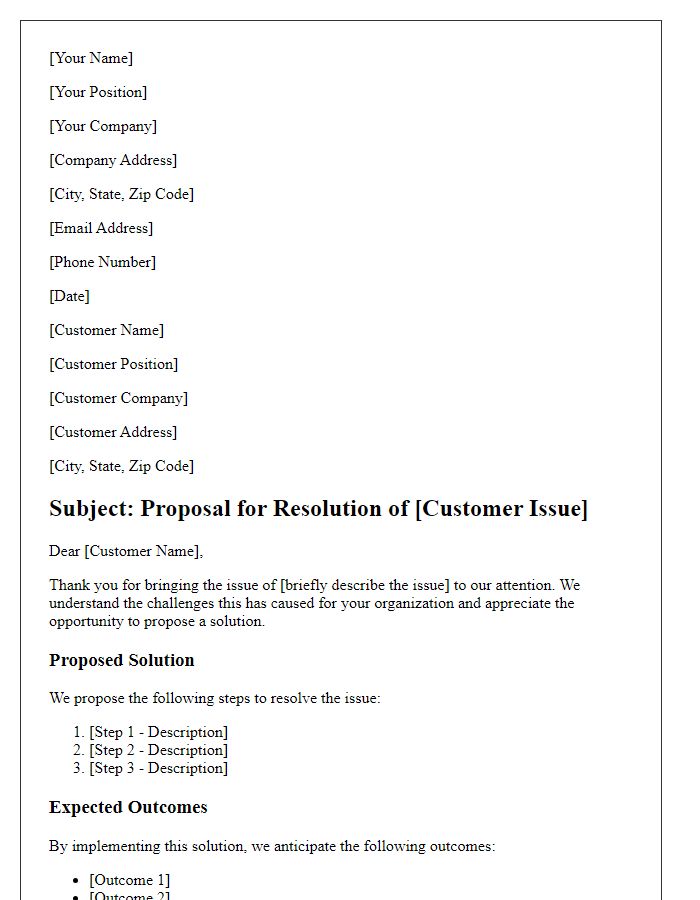 Letter template of solution proposal for customer issue.