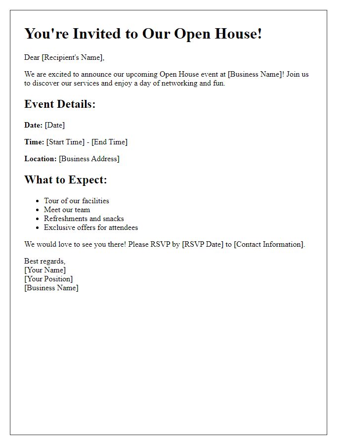 Letter template of business open house details