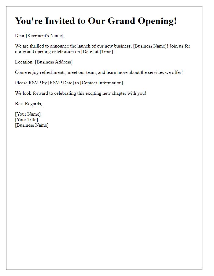 Letter template of new business launch invitation