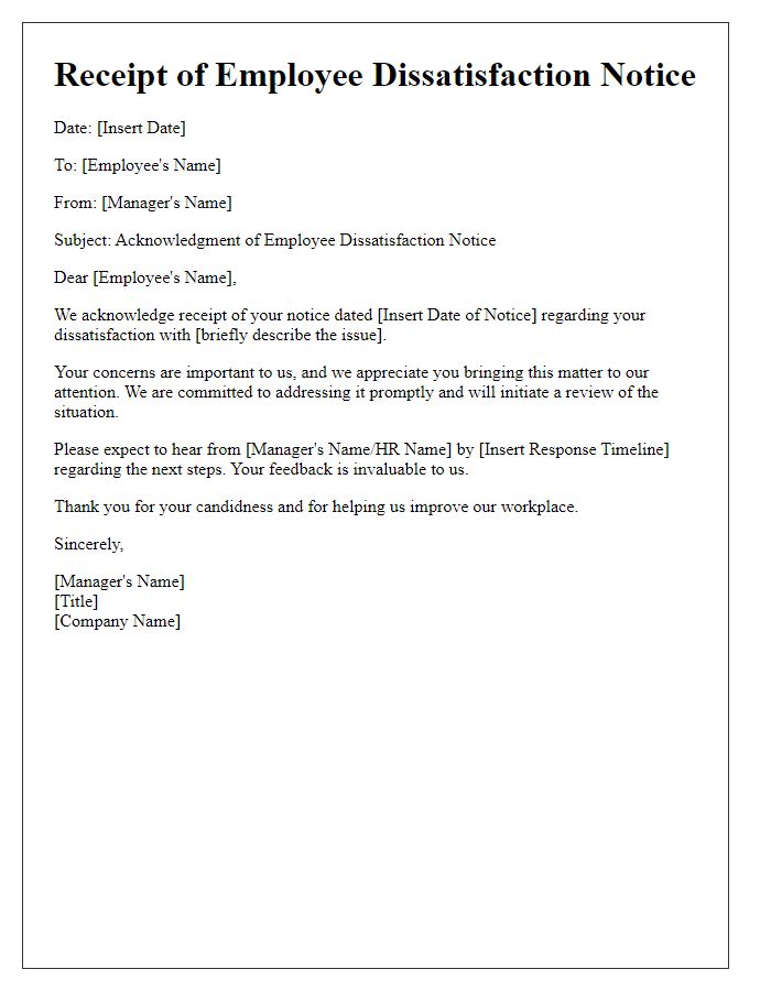 Letter template of Receipt of Employee Dissatisfaction Notice