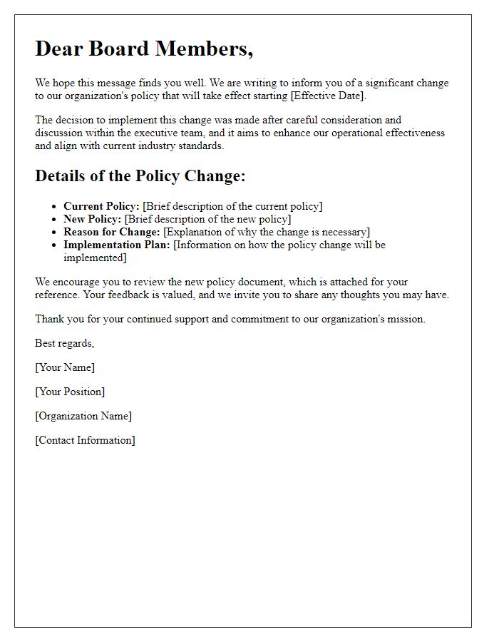 Letter template of policy change announcement for board members.