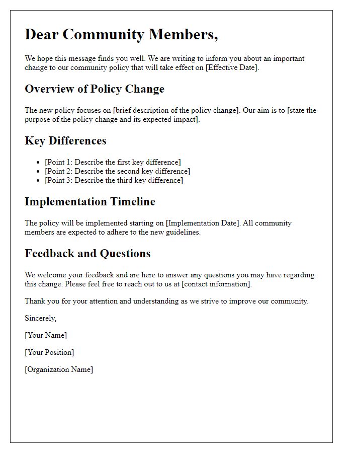 Letter template of policy change announcement for the community.