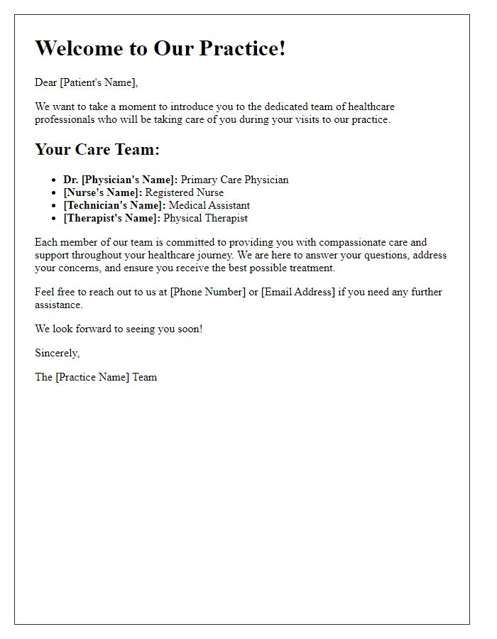 Letter template of Introducing Your Care Team to New Patients