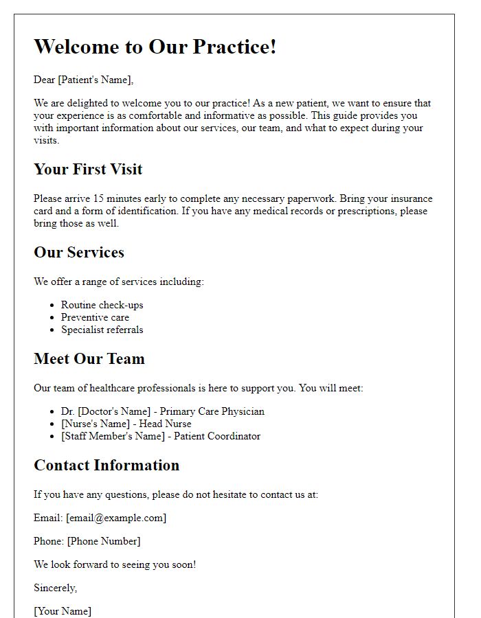 Letter template of New Patient Orientation Guide