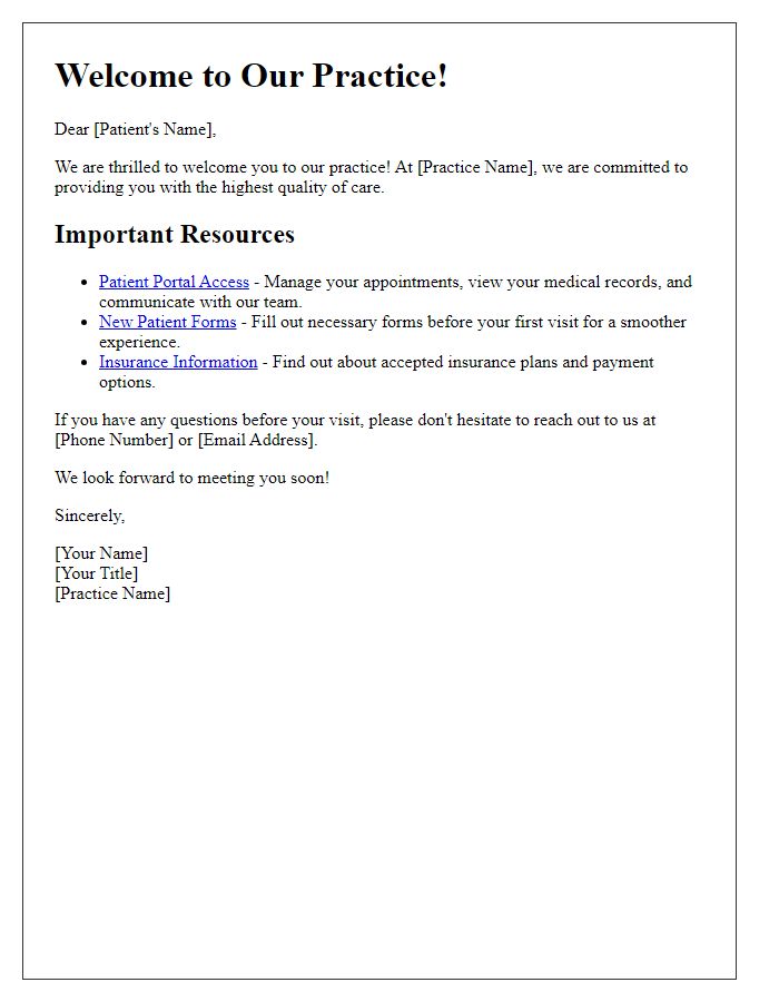 Letter template of New Patient Welcome: Important Resources Inside