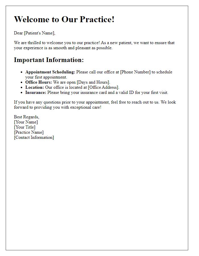 Letter template of Welcome Aboard: New Patient Information