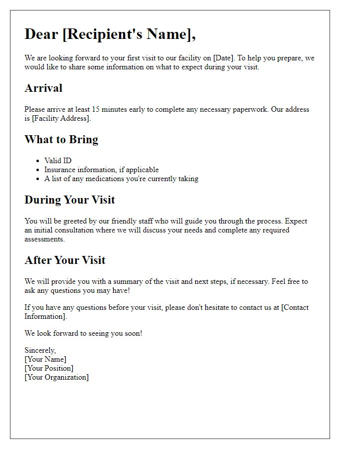 Letter template of Your First Visit: What to Expect