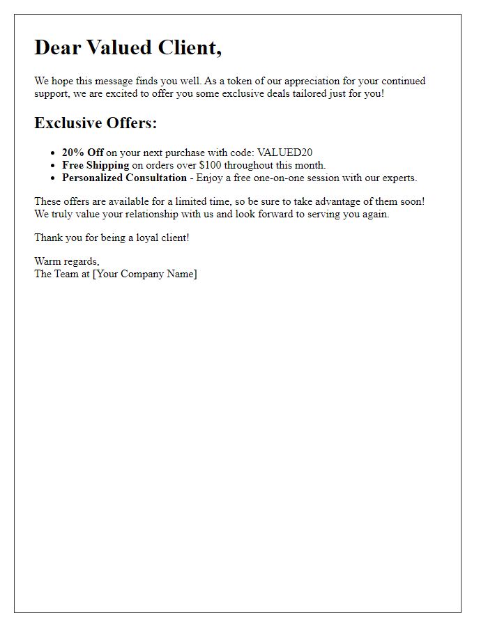 Letter template of Exclusive Offers for Valued Clients