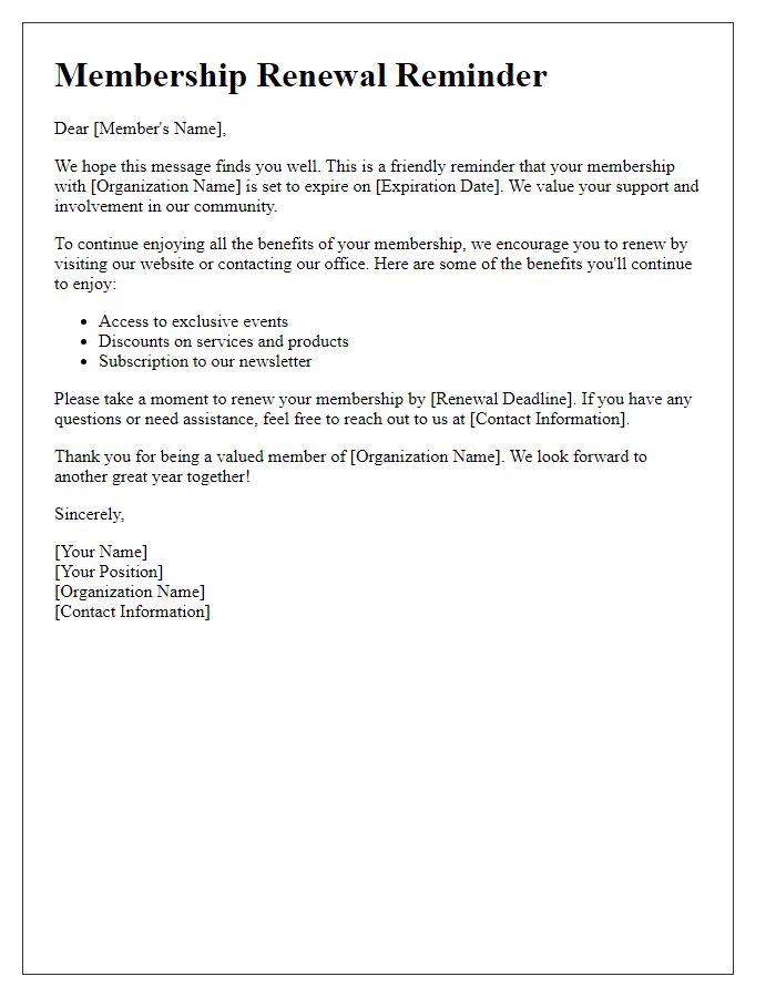 Letter template of Membership Renewal Reminder