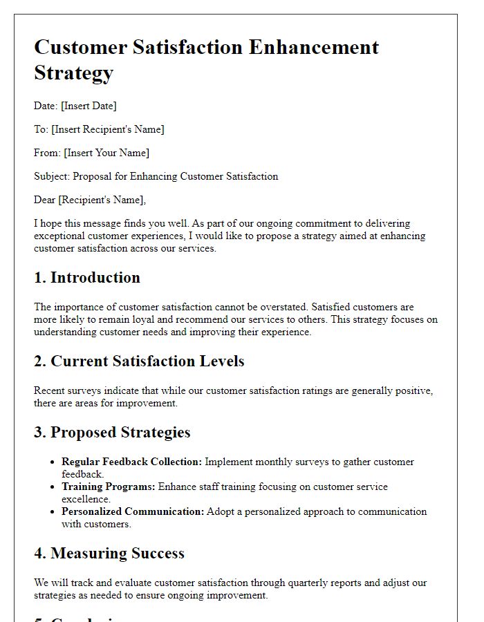 Letter template of customer satisfaction enhancement strategy