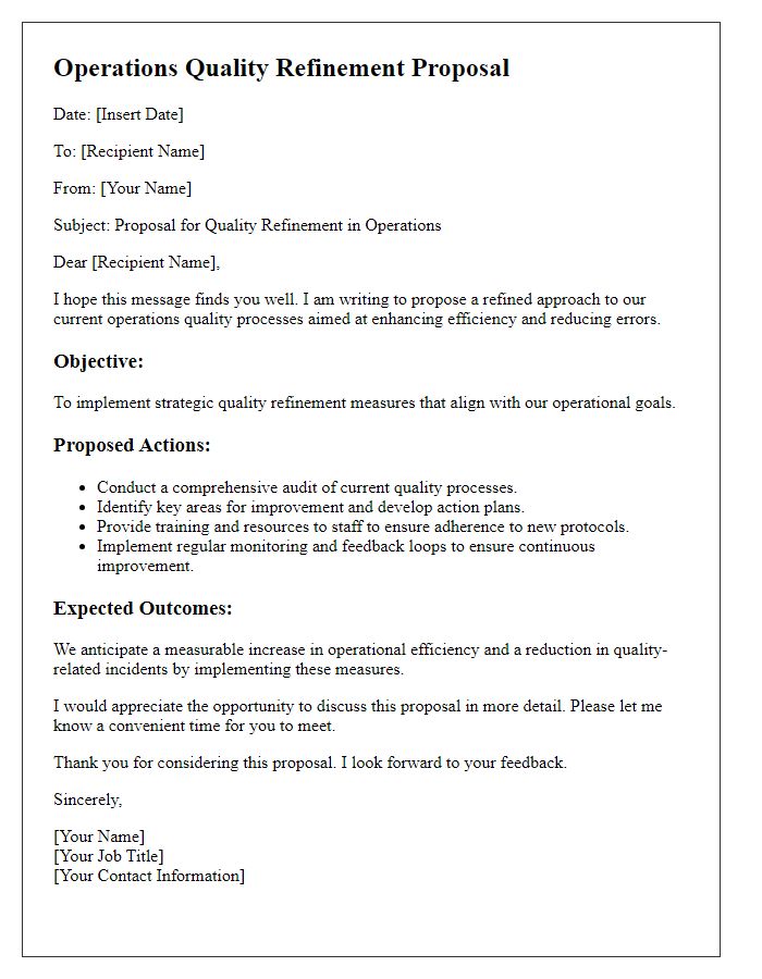 Letter template of operations quality refinement