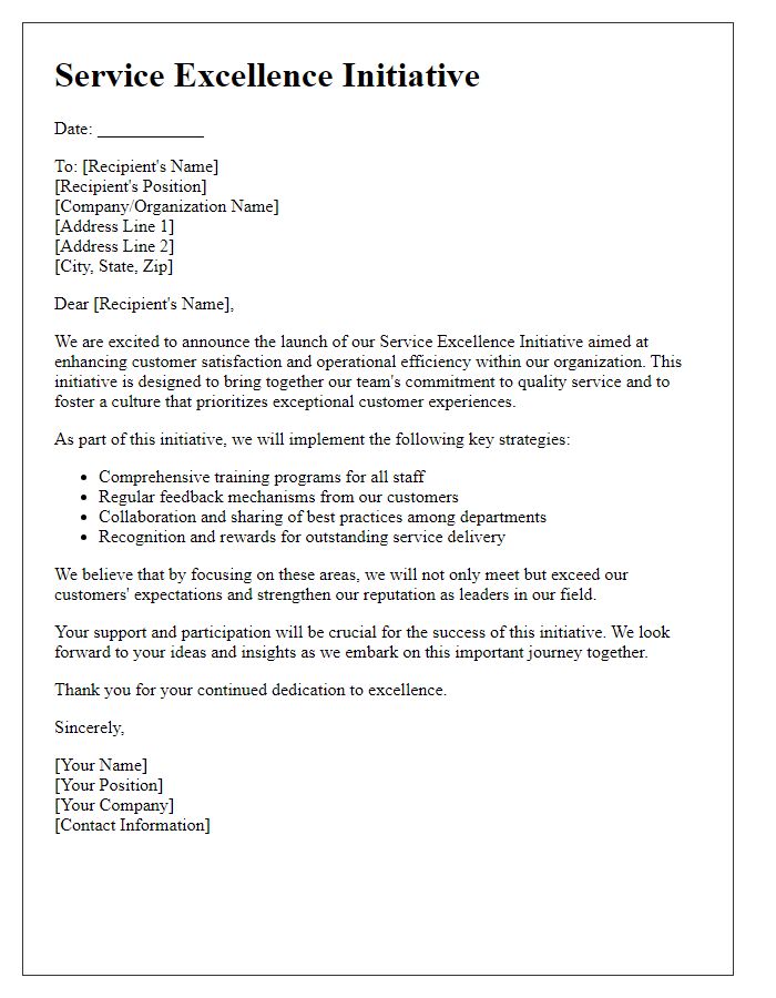 Letter template of service excellence initiative