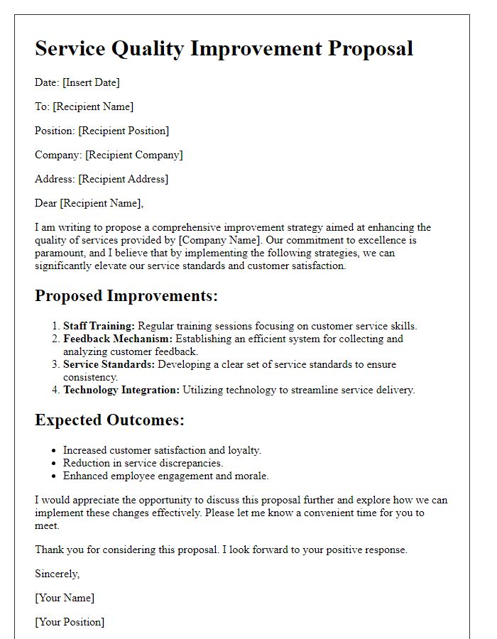 Letter template of service quality improvement proposal