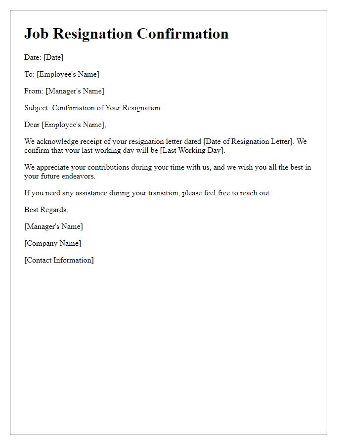 Letter template of Confirmation for Job Resignation