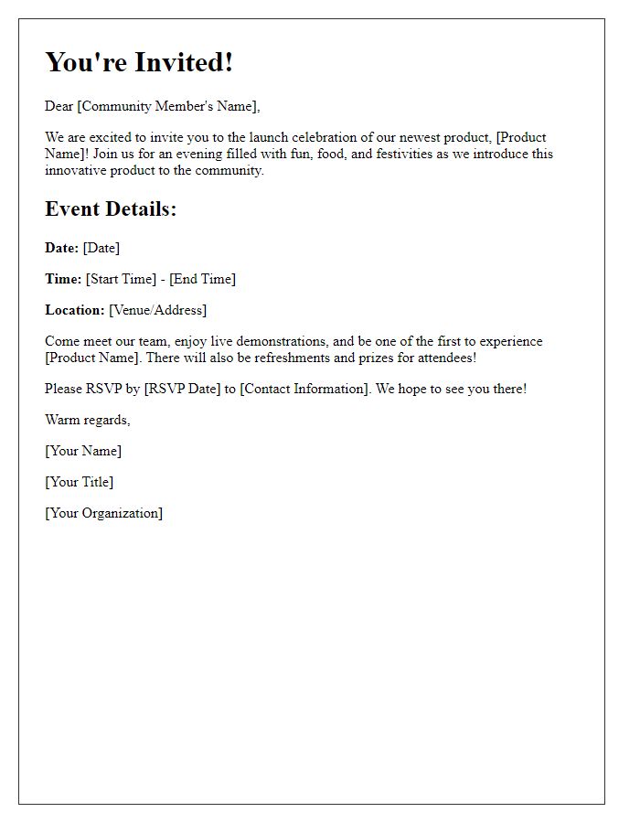 Letter template of community invitation for product launch celebration