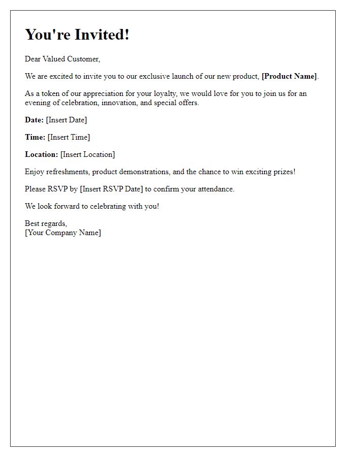 Letter template of customer appreciation invitation to new product launch