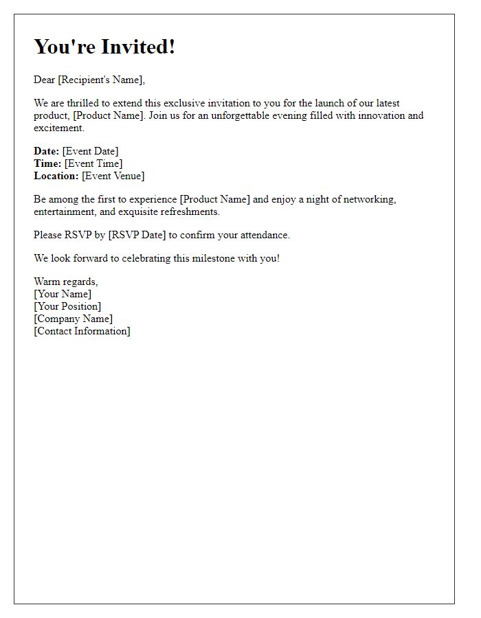 Letter template of exclusive invitation for product launch event