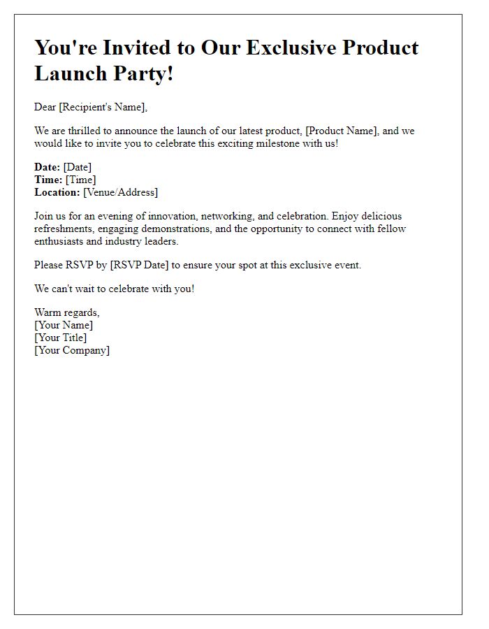 Letter template of personalized invite for product launch party