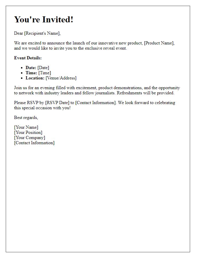 Letter template of press invitation for new product reveal