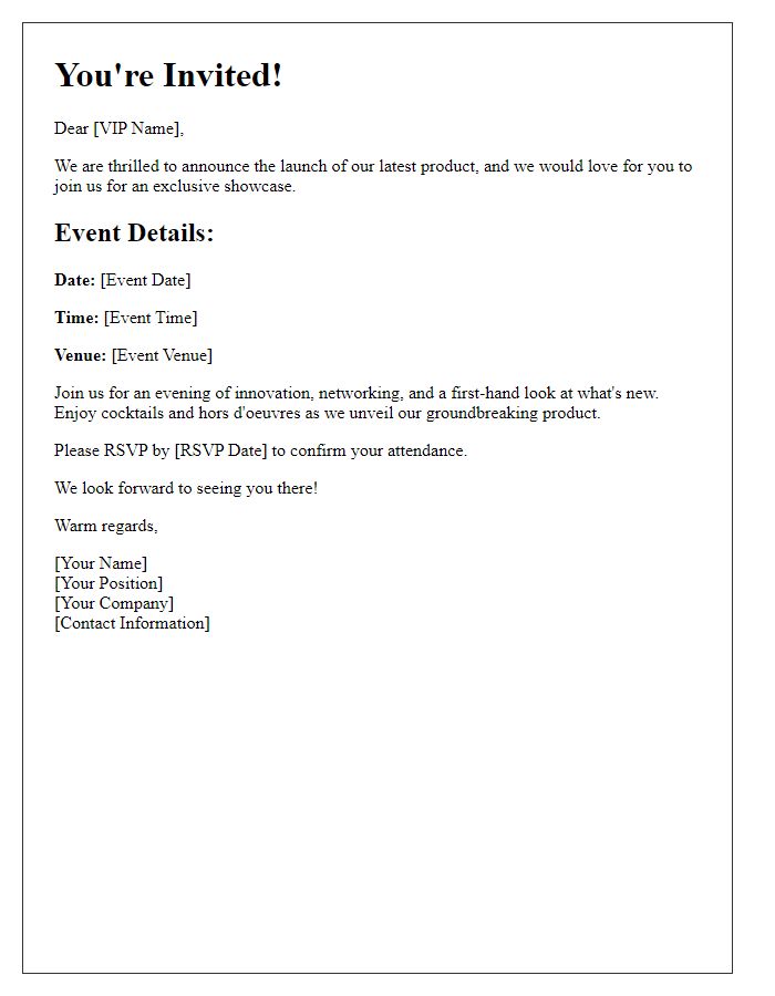 Letter template of VIP invite for new product showcase