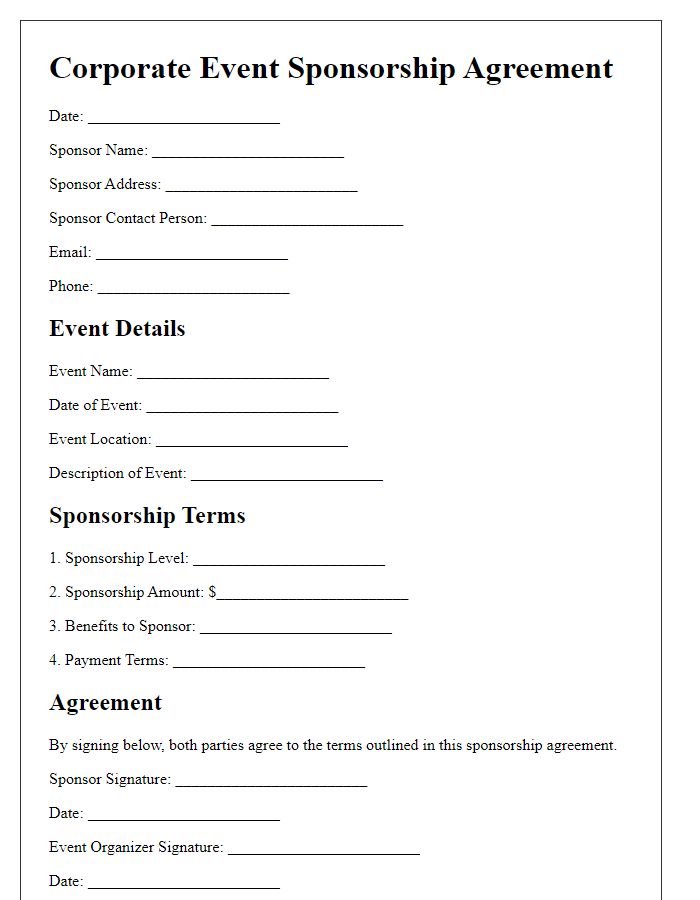 Letter template of corporate event sponsorship agreement.