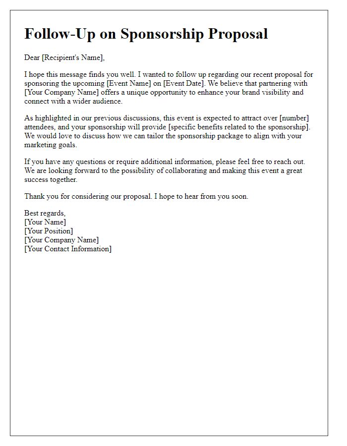 Letter template of corporate event sponsorship follow-up.