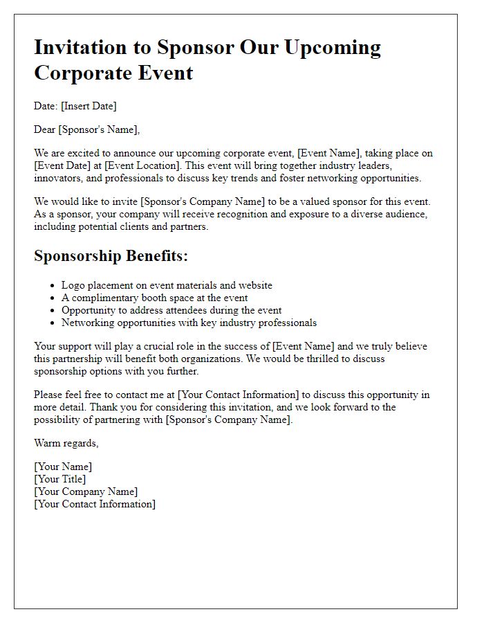 Letter template of corporate event sponsorship invitation.