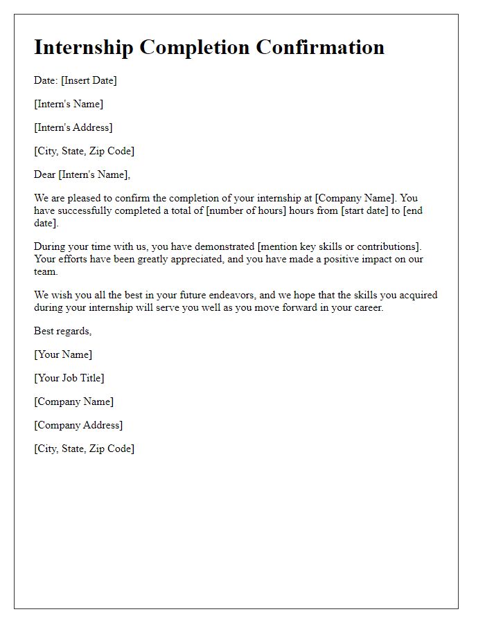 Letter template of internship completion confirmation