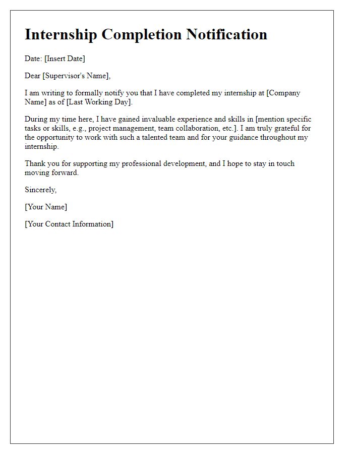 Letter template of internship finish notification