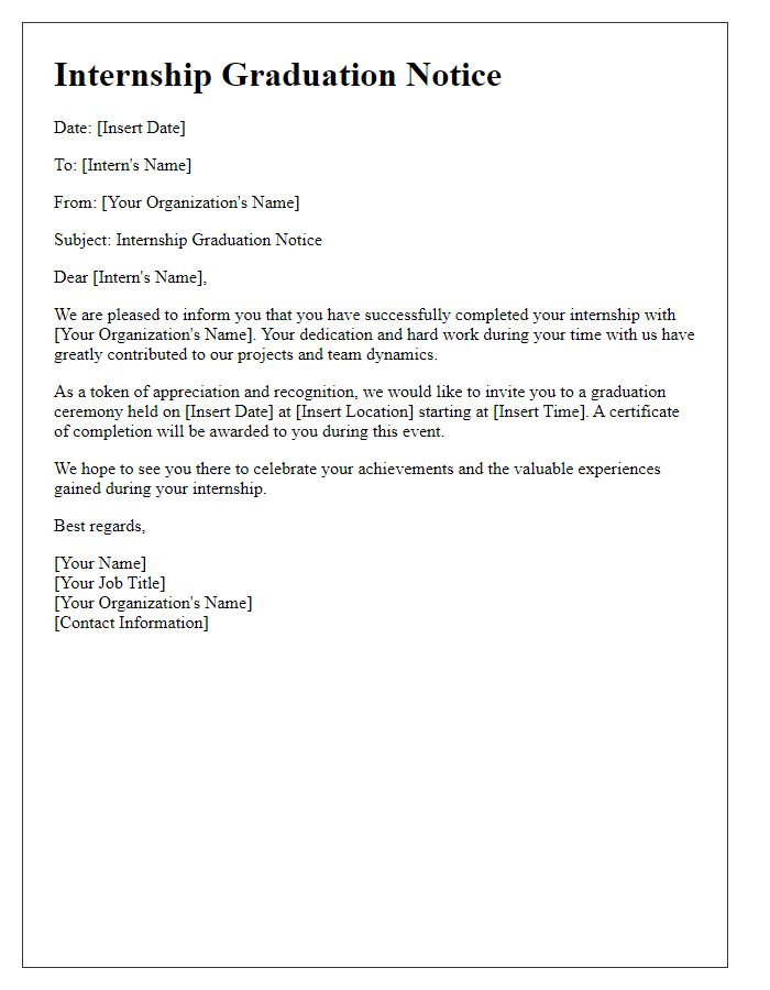 Letter template of internship graduation notice