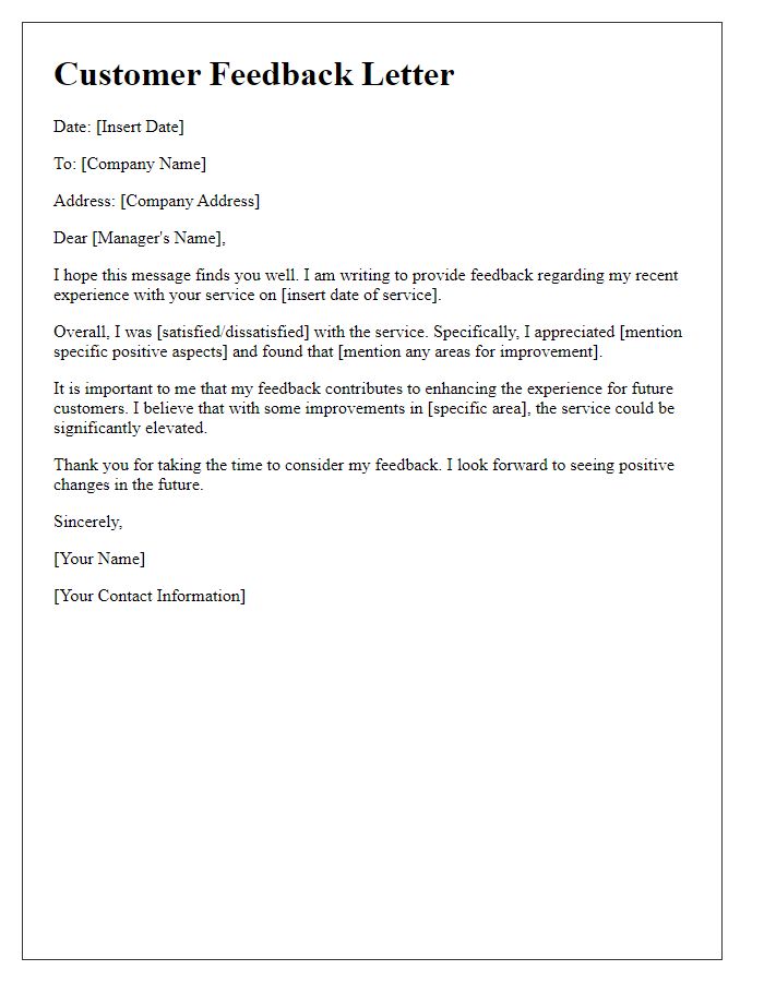 Letter template of customer feedback regarding service quality