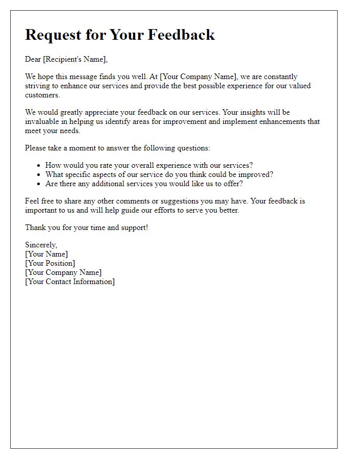 Letter template of feedback request for service enhancements