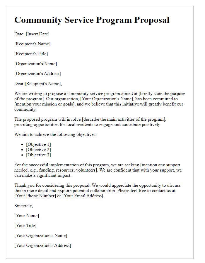 Letter template of community service program proposal