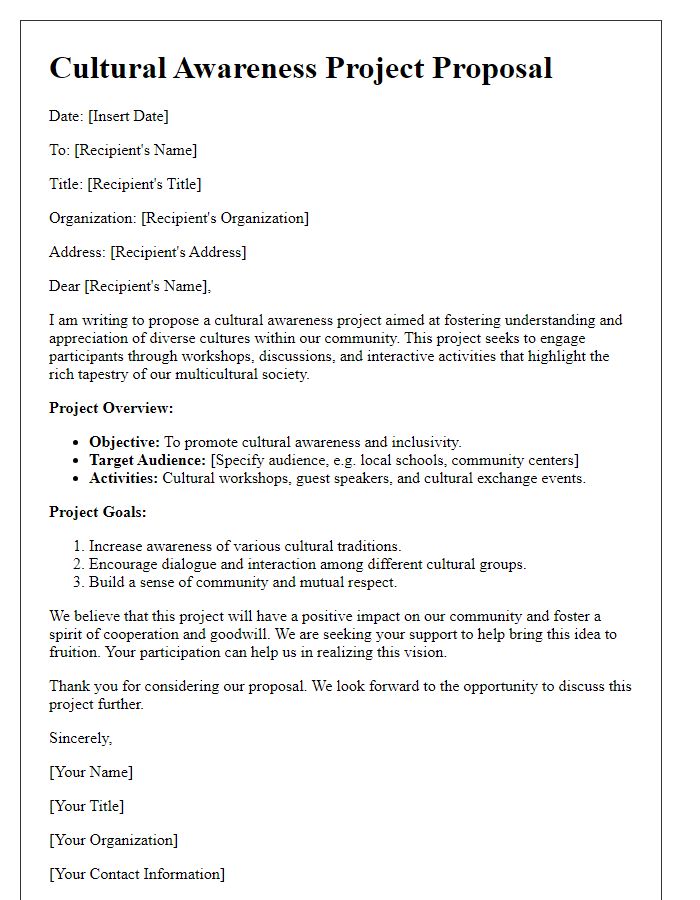 Letter template of cultural awareness project proposal