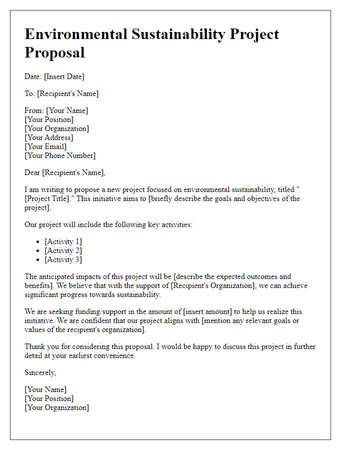 Letter template of environmental sustainability project proposal