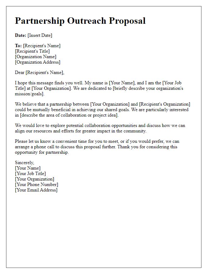 Letter template of local partnership outreach proposal