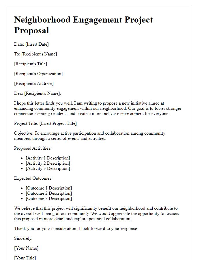 Letter template of neighborhood engagement project proposal