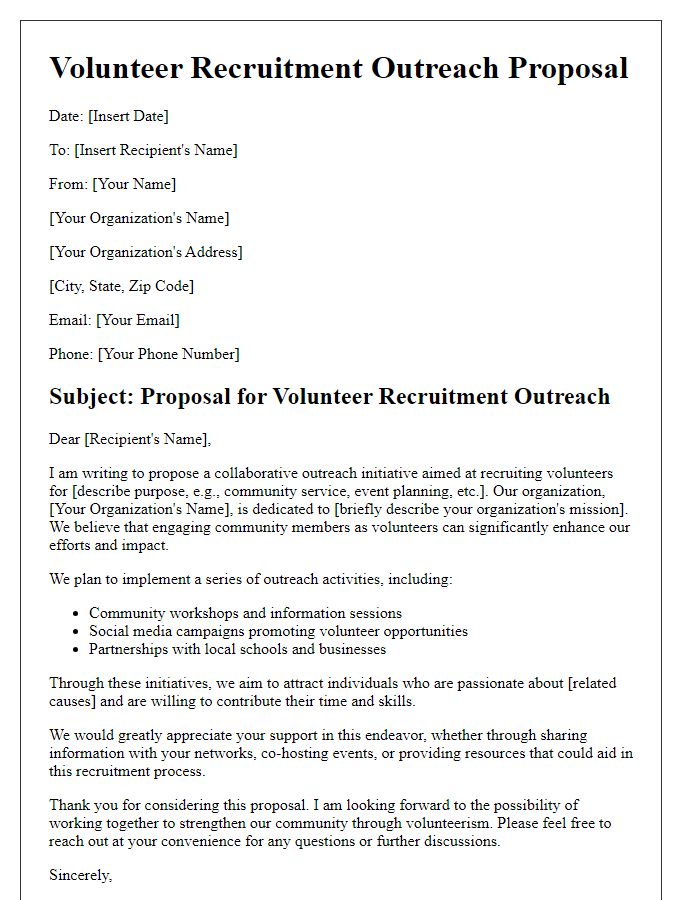 Letter template of volunteer recruitment outreach proposal