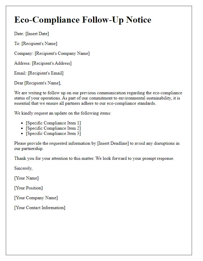 Letter template of Eco-Compliance Follow-Up Notice