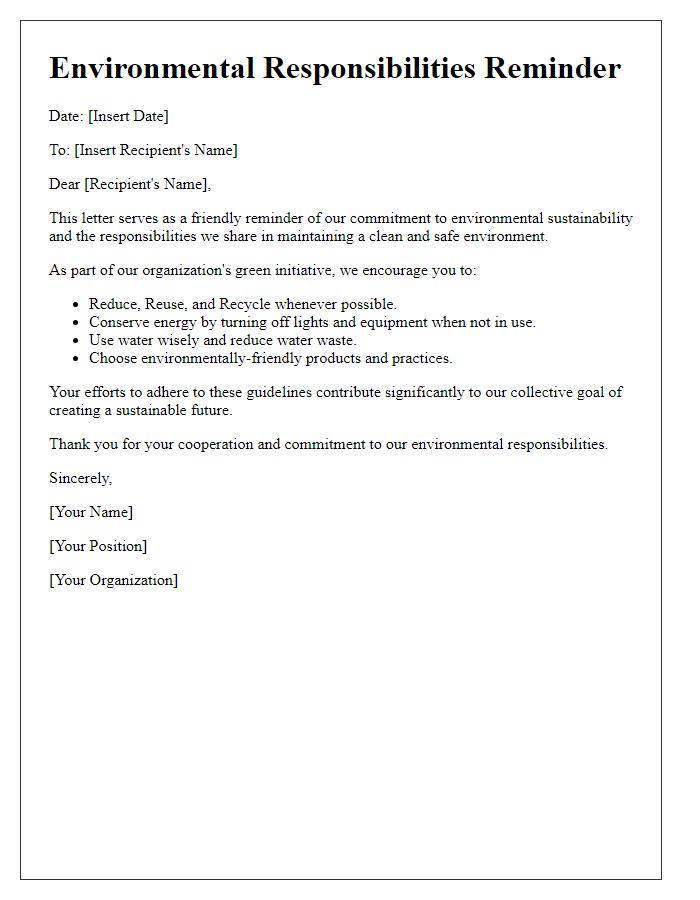 Letter template of Environmental Responsibilities Reminder