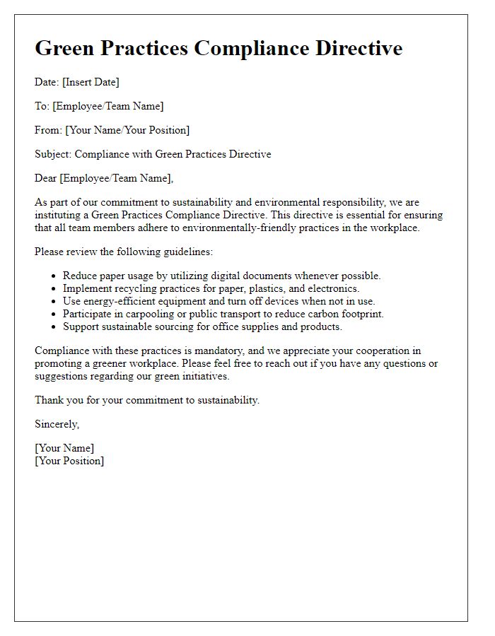 Letter template of Green Practices Compliance Directive