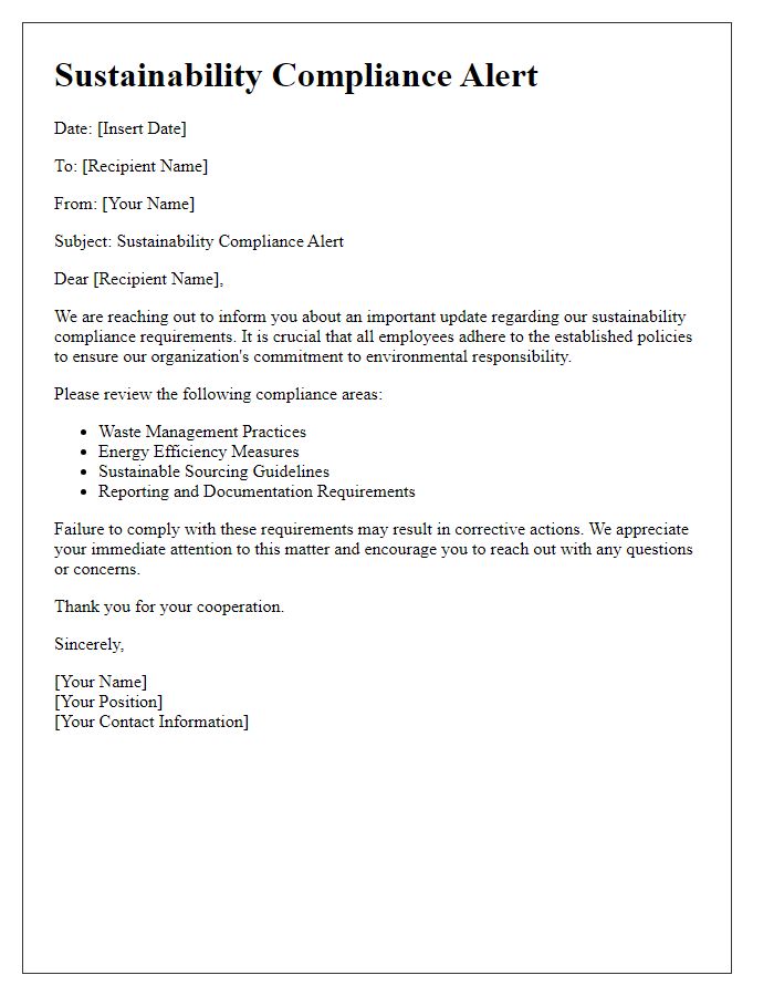 Letter template of Sustainability Compliance Alert