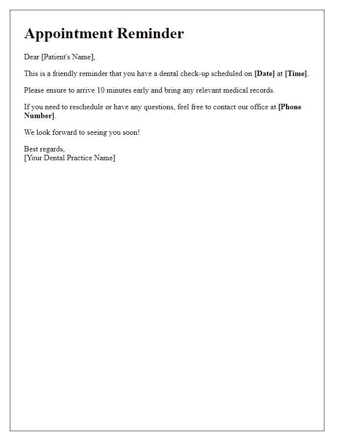 Letter template of Appointment Reminder for Dental Check-up